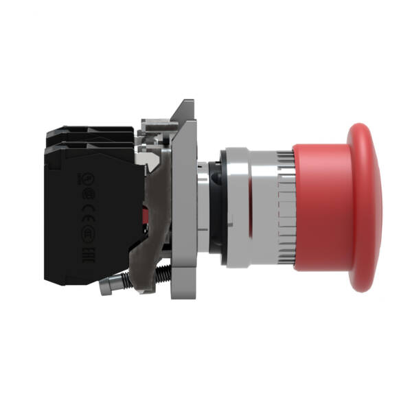 Harmony XB4 - ATEX D, Emergency stop switching off, metal, red mushroom Ø40, Ø22, trigger latching push-pull, 1 NO + 1 NC, ATEX - Schneider Electric - XB4BT845EX