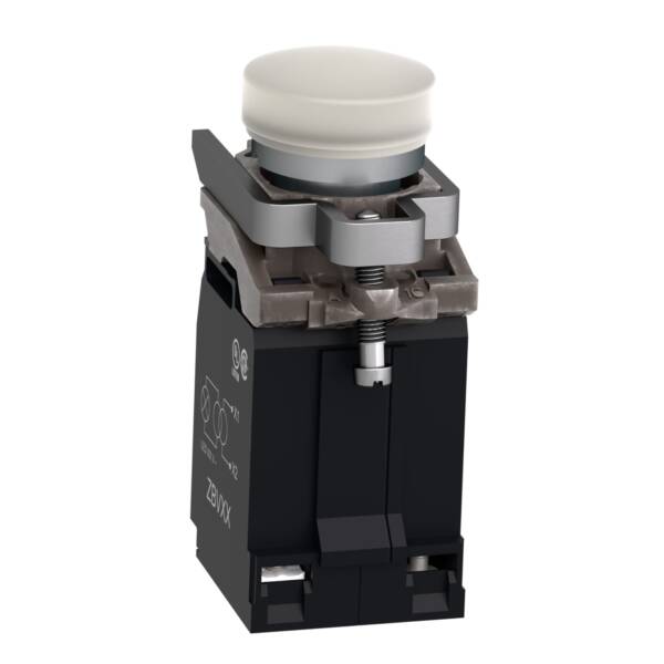 Pilot light, Harmony XB4,metal, white, 22mm, universal LED, plain lens, 400V AC - Schneider Electric - XB4BV5B1