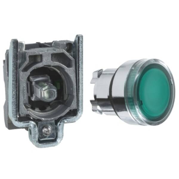 Illuminated push button, Harmony XB4, green flush complete illum pushbutton Ø22 mm spring return 1 NO 24 V - Schneider Electric - XB4BW33B1