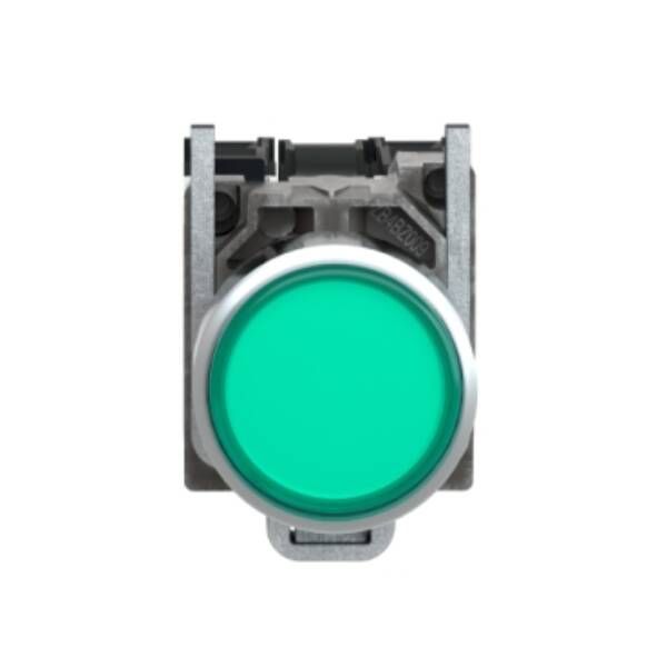 Illuminated push button, Harmony XB4, metal, green flush, 22mm, universal LED, plain lens, 1NO + 1NC, 110...120V AC - Schneider Electric - XB4BW33G5