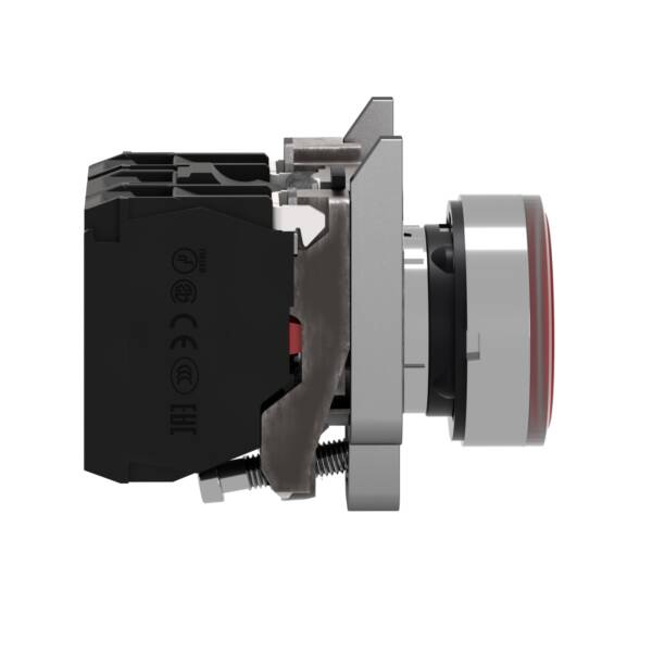 Illuminated push button, Harmony XB4, metal, red flush, 22mm, universal LED, plain lens, 1NO + 1NC, 110...120V AC - Schneider Electric - XB4BW34G5