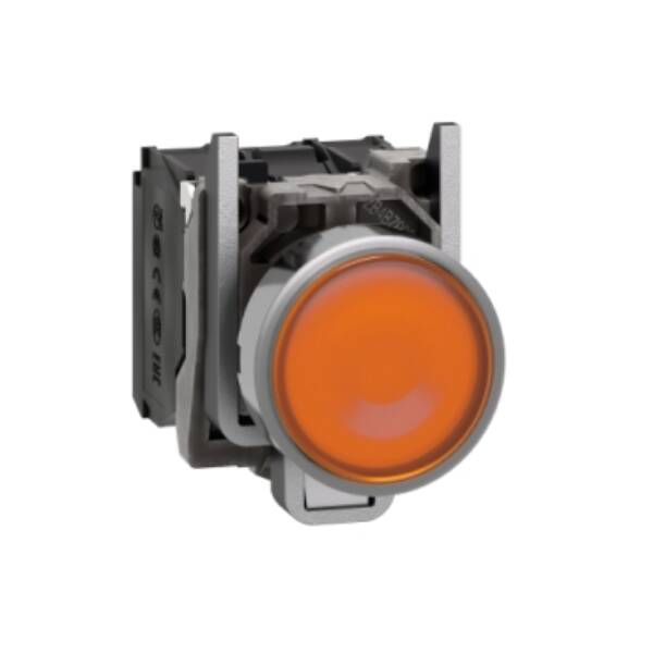 Illuminated push button, Harmony XB4, metal, orange flush, 22mm, universal LED, plain lens, 1NO + 1NC, 24V AC DC - Schneider Electric - XB4BW35B5