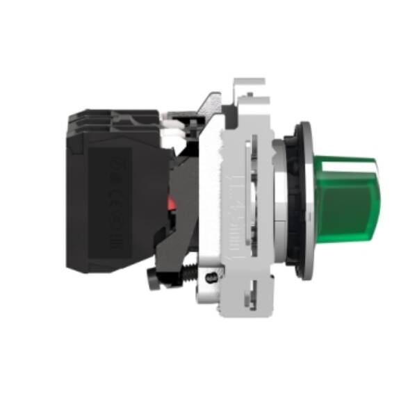 Illuminated selector switch, Harmony XB4, metal, green handle, 30mm, universal LED, 2 positions, 1NO + 1NC, 230...240V AC - Schneider Electric - XB4FK123M5