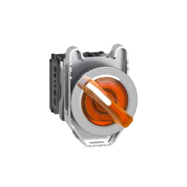 Illuminated selector switch, Harmony XB4, metal, orange handle, 30mm, universal LED, 2 positions, 1NO + 1NC, 24V AC DC - Schneider Electric - XB4FK125B5