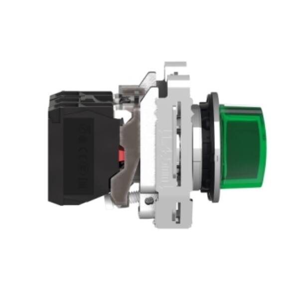 Illuminated selector switch, Harmony XB4, metal, green handle, 30mm, universal LED, 3 positions, 1NO + 1NC, 24V AC DC - Schneider Electric - XB4FK133B5