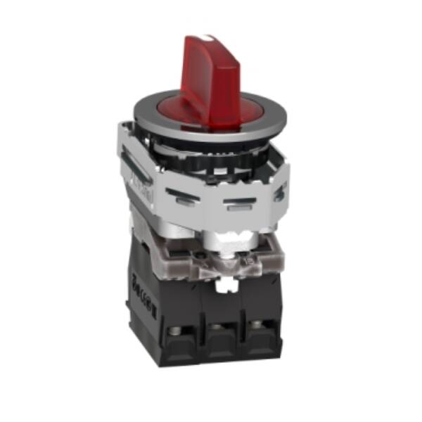 Illuminated selector switch, Harmony XB4, metal, red handle, 30mm, universal LED, 3 positions, 1NO + 1NC, 110...120V AC - Schneider Electric - XB4FK134G5