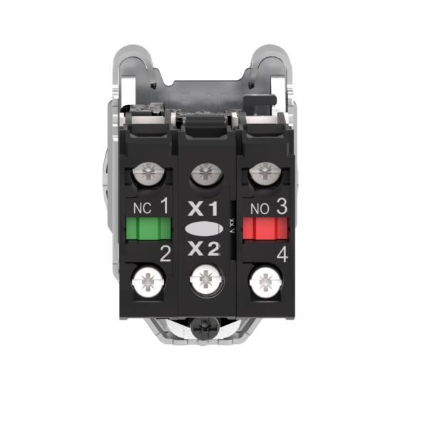 Illuminated push button, Harmony XB4, metal, green flush mounted, 30mm, universal LED, plain lens, 1NO + 1NC, 230V AC - Schneider Electric - XB4FW33M5