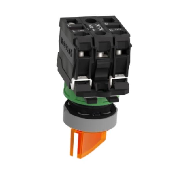 Illuminated selector switch, Harmony XB5, universal LED, grey bezel, orange handle, 22mm, 2 positions, stay put, 1NO + 1NC, 24V AC DC - Schneider Electric - XB5AK125B5C0