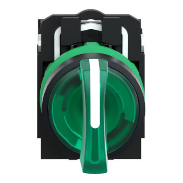 Illuminated selector switch, Harmony XB5, grey plastic, green handle, 22mm, universal LED, 3 positions, 1NO + 1NC, 230...240V AC - Schneider Electric - XB5AK133M5