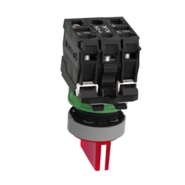 Illuminated selector switch, Harmony XB5, grey bezel, red handle, 22mm, universal LED, 3 positions, 1NO + 1NC, 120V AC - Schneider Electric - XB5AK134G5C0