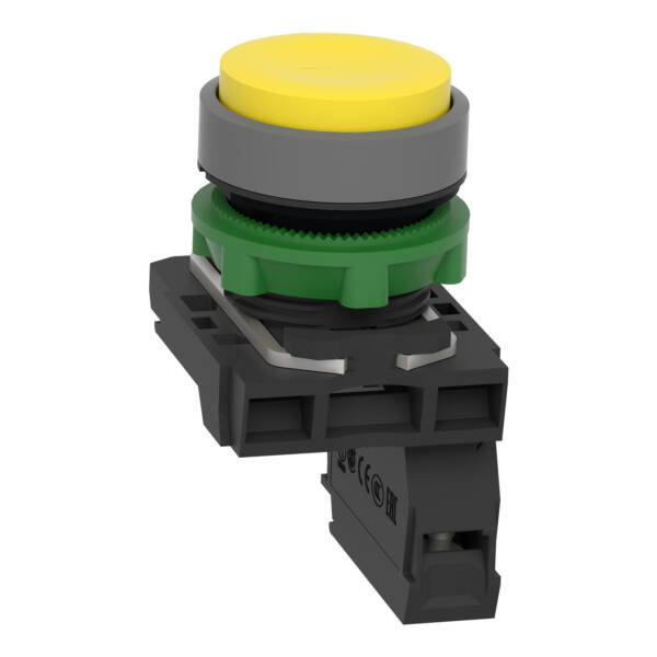 Push button, Harmony XB5, yellow projecting pushbutton with clear boot 1 NO screw clamp cp grey - Schneider Electric - XB5AP51C0