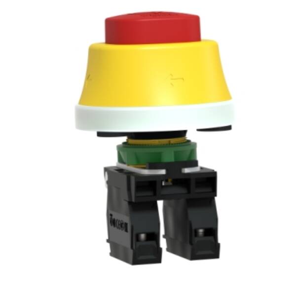 Harmony XB5, Illuminated emergency stop, plastic, Ø22, trigger latching turn to release, white/red LED, 24 V AC/DC, 1 NO + 1 NC - Schneider Electric - XB5AS84W3B5