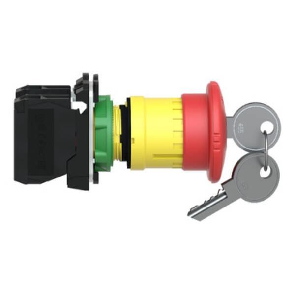 Harmony XB5, Emergency stop switching off, plastic, red mushroom Ø40, Ø22 trigger latching key release, 1 NO + 1 NC - Schneider Electric - XB5AS9445
