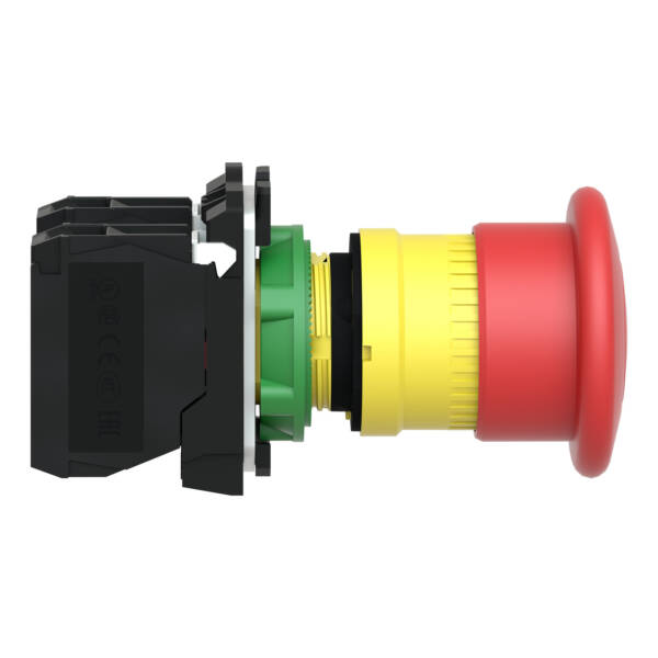 Emergency stop switching off, plastic, red mushroom Ø40, Ø22 trigger latching push-pull, 1 NO + 1 NC - Schneider Electric - XB5AT845