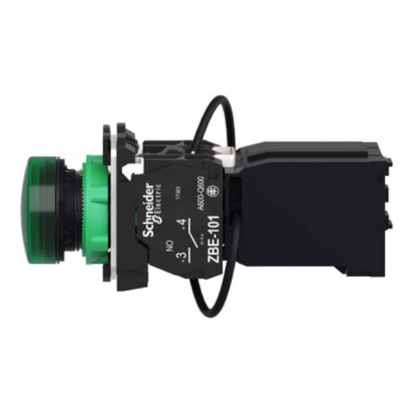 Pilot light, Harmony XB5, green, plastic, 22mm, universal LED, plain lens, 400V - Schneider Electric - XB5AV5B3