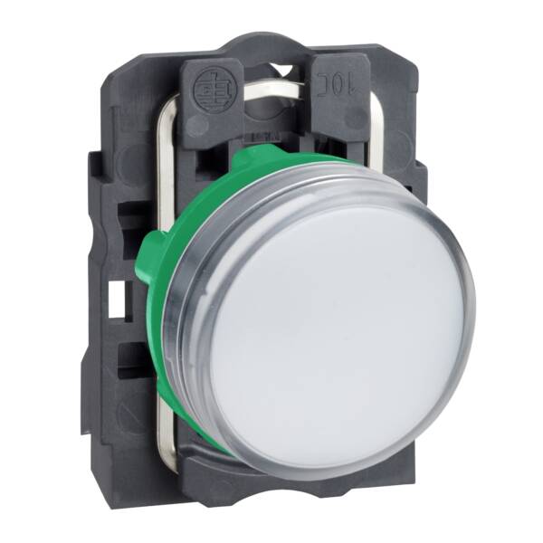 Pilot light, Harmony XB5, grey plastic, white, 22mm, universal LED, plain lens, 230...240V AC - Schneider Electric - XB5AVM1