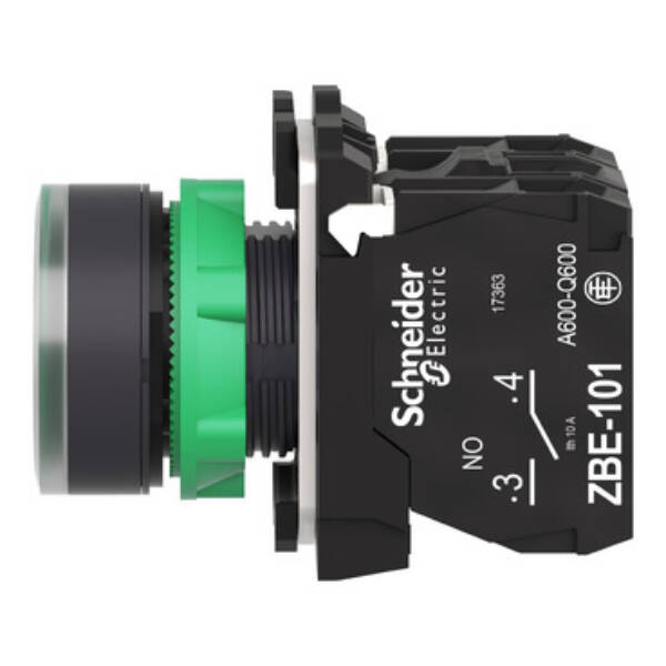 Illuminated push button, Harmony XB5, plastic, green flush, 22mm, universal LED, plain lens, 2NO, 24V AC DC - Schneider Electric - XB5AW33B3