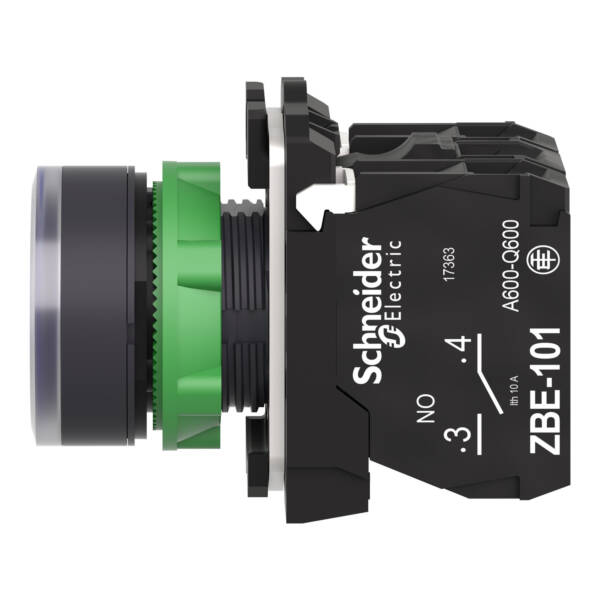 Illuminated push button, Harmony XB5, plastic, blue flush, 22mm, universal LED, plain lens, 1NO + 1NC, 230...240V AC - Schneider Electric - XB5AW36M5