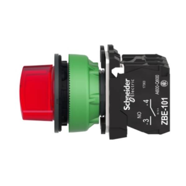 Illuminated selector switch, Harmony XB5, grey plastic, red handle, 30mm, universal LED, 2 positions, 1NO + 1NC, 24V AC DC - Schneider Electric - XB5FK124B5