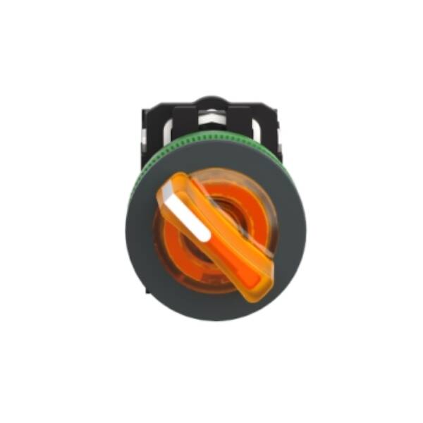 Illuminated selector switch, Harmony XB5, grey plastic, orange handle, 30mm, universal LED, 2 positions, 1NO + 1NC, 24V AC DC - Schneider Electric - XB5FK125B5