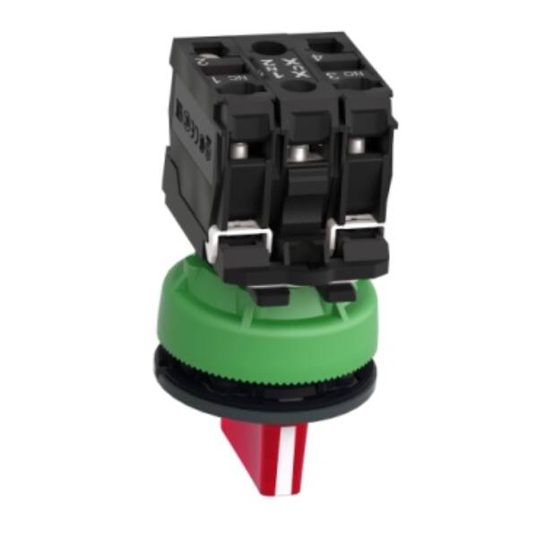 Illuminated selector switch, Harmony XB5, grey plastic, red handle, 30mm, universal LED, 3 positions, 1NO + 1NC, 230...240V AC - Schneider Electric - XB5FK134M5