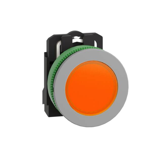 Pilot light, Harmony XB5, grey bezel, orange, universal LED, plain lens, screw clamp terminals, 24V - Schneider Electric - XB5FVB5C0