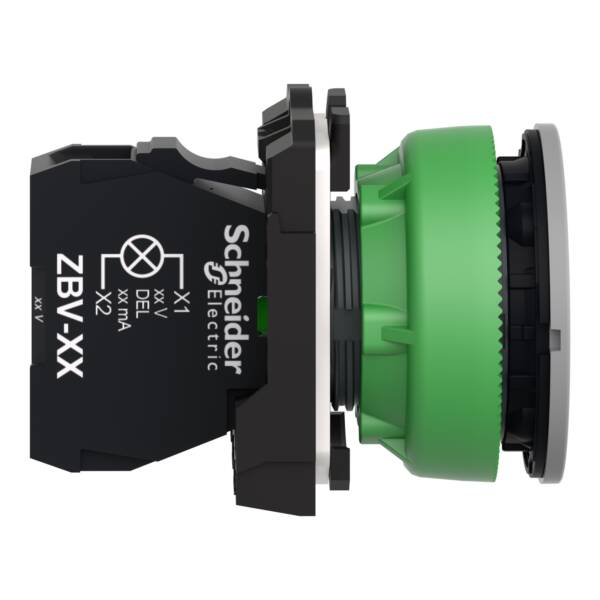 Pilot light, Harmony XB5, red flush mounted, grey bezel, 30mm, universal LED, plain lens, 230…240V - Schneider Electric - XB5FVM4C0