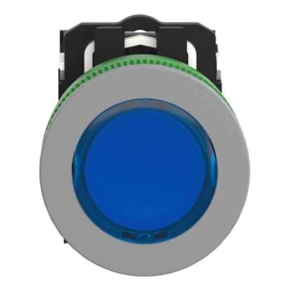 Illuminated push button, Harmony XB5, grey bezel, blue flush, 30mm, universal LED, 24V AC DC, 1NO + 1NC - Schneider Electric - XB5FW36B5C0