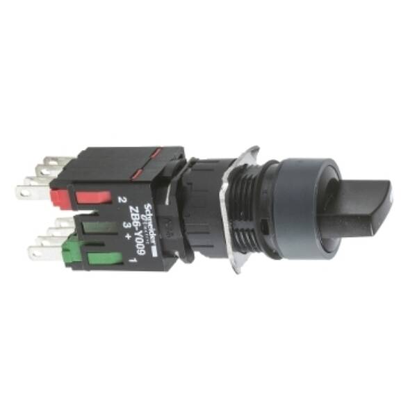 black complete selector switch Ø16 2-position stay put 1NO+1NC - Schneider Electric - XB6AD225B