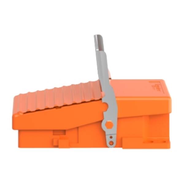 Preventa XPE, Single foot switch, metal, orange, without cover, trigger mechanism, 1 NO + 1 NC - Schneider Electric - XPER810