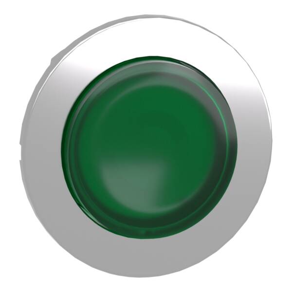 Head for illuminated push button, Harmony XB4, metal, green projecting, 30mm, universal LED, push-push, unmarked - Schneider Electric - ZB4FH33
