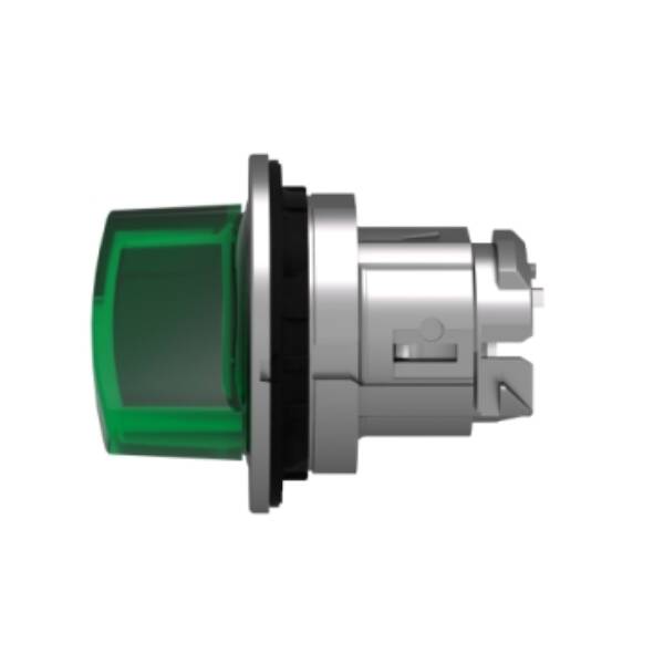 Head for illuminated selector switch, Harmony XB4, metal, green handle, flush mounted, 30mm, universal LED, 2 positions - Schneider Electric - ZB4FK1433