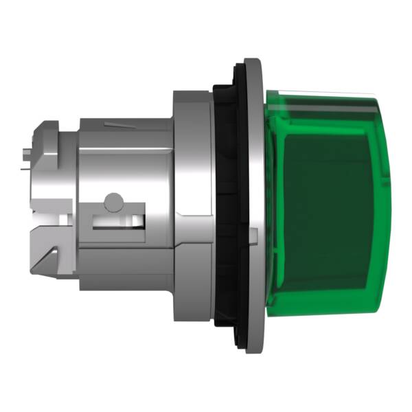 Head for illuminated selector switch, Harmony XB4, metal, green handle, 30mm, universal LED, 3 positions, to center - Schneider Electric - ZB4FK1533