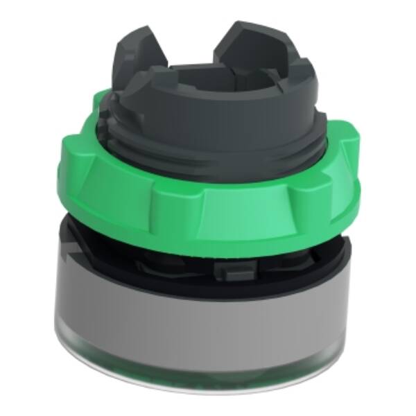 Head for illuminated push button, Harmony XB5, grey bezel, green flush, 22mm, universal LED, for insertion of legend - Schneider Electric - ZB5AA38C0