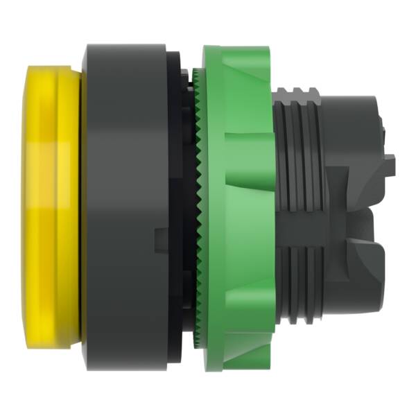 Head for illuminated push button, Harmony XB5, plastic, yellow projecting, 22mm, universal LED, push-push, unmarked - Schneider Electric - ZB5AH83