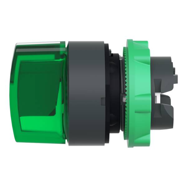 Head for illuminated selector switch, Harmony XB5, grey plastic, green handle, 22mm, universal LED, 3 positions, stay put - Schneider Electric - ZB5AK1333