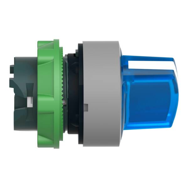 Head for illuminated selector switch, Harmony XB5, grey bezel, blue handle, 22mm, universal LED, 3 positions, - Schneider Electric - ZB5AK1463C0
