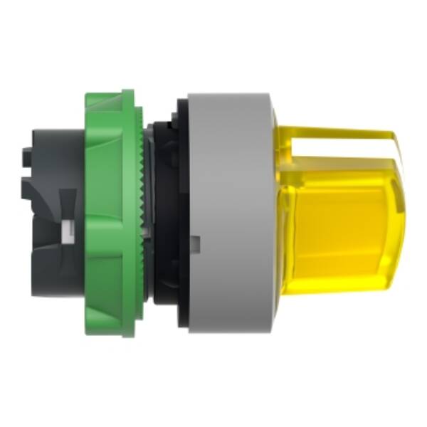 Head for illuminated selector switch, Harmony XB5, grey bezel, yellow handle, 22mm, universal LED, 3 positions, right to left - Schneider Electric - ZB5AK1483C0