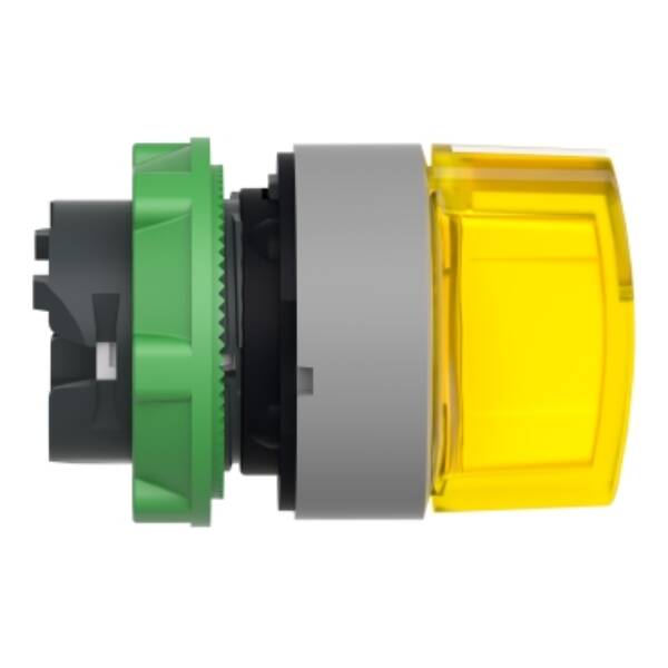 Head for illuminated selector switch, Harmony XB5, grey bezel, yellow handle, 22mm, universal LED, 3 positions, left to center - Schneider Electric - ZB5AK1783C0