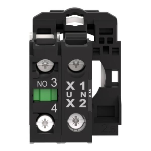 Complete body/contact assembly and light block, Harmony XB5, plastic, universal LED, body/fixing collar, 1NO, 24V AC DC - Schneider Electric - ZB5AW0B11