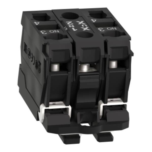 Complete body/contact assembly and light block, Harmony XB5, plastic, universal LED, body/fixing collar, 2NO, 24V AC DC - Schneider Electric - ZB5AW0B13