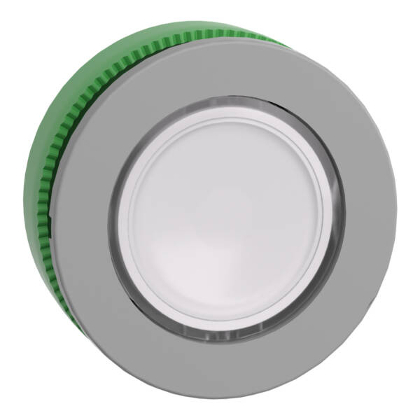 Head for illuminated push button, Harmony XB5, grey bezel, white flush mounted, 30mm, universal LED, for inserton of legend - Schneider Electric - ZB5FA18C0