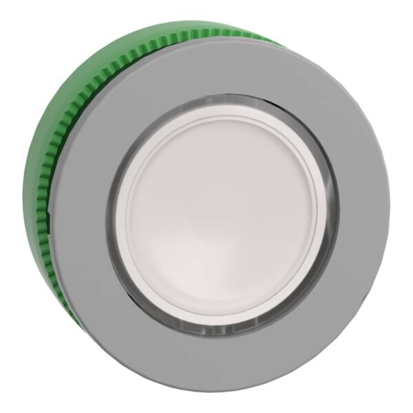 Head for illuminated push button, Harmony XB5, grey bezel, white flush mounted, 30mm, universal LED, push-push, unmarked - Schneider Electric - ZB5FH013C0