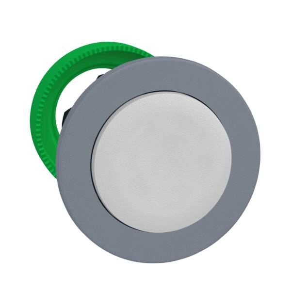 Harmony XB5, Flush mounted push button head, plastic, projecting, white, Ø30, push-push, grey bezel - Schneider Electric - ZB5FH1C0