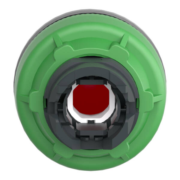 Head for illuminated push button, Harmony XB5, grey bezel, red projecting, 30mm, universal LED, push-push, unmarked - Schneider Electric - ZB5FH43C0