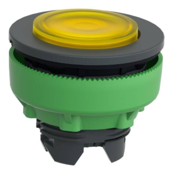 Head for illuminated push button, Harmony XB5, plastic, yellow projecting, 30mm, universal LED, push-push, unmarked - Schneider Electric - ZB5FH83