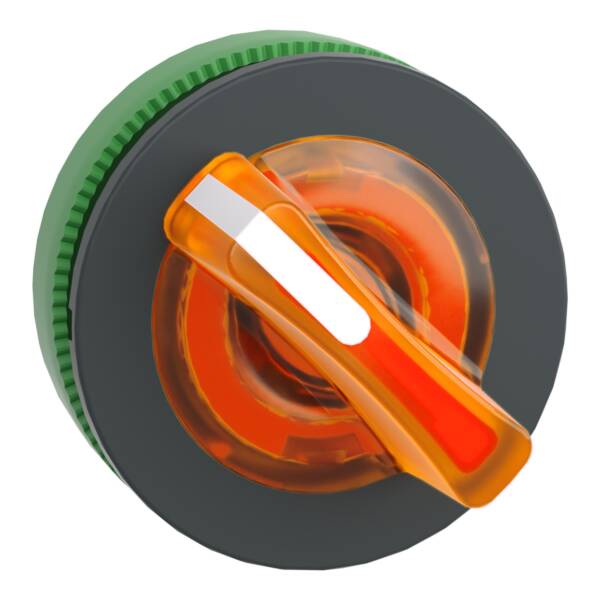 Head for illuminated selector switch, Harmony XB5, plastic, orange handle, universal LED, 2 positions, stay put - Schneider Electric - ZB5FK1253