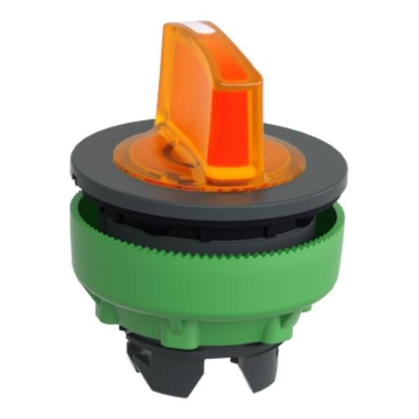 Head for illuminated selector switch, Harmony XB5, plastic, orange handle, flush mounted, universal LED, 3 positions - Schneider Electric - ZB5FK1353