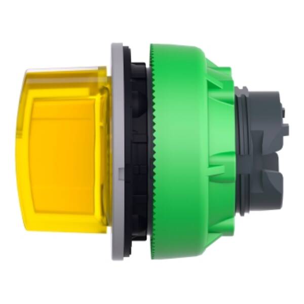 Head for illuminated selector switch, Harmony XB5, grey bezel, yellow handle, 30mm, universal LED, 3 positions, - Schneider Electric - ZB5FK1583C0