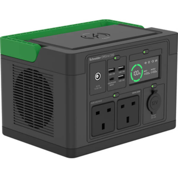 Schneider OffGrid Portable Power Station 330, 230V, 332Wh Lithium-ion, LCD, 2 BS1363 UK outlets, Sinewave, 3 USB-A, 1 USB-C, Wireless Charger - Schneider Electric - PPS330-UK